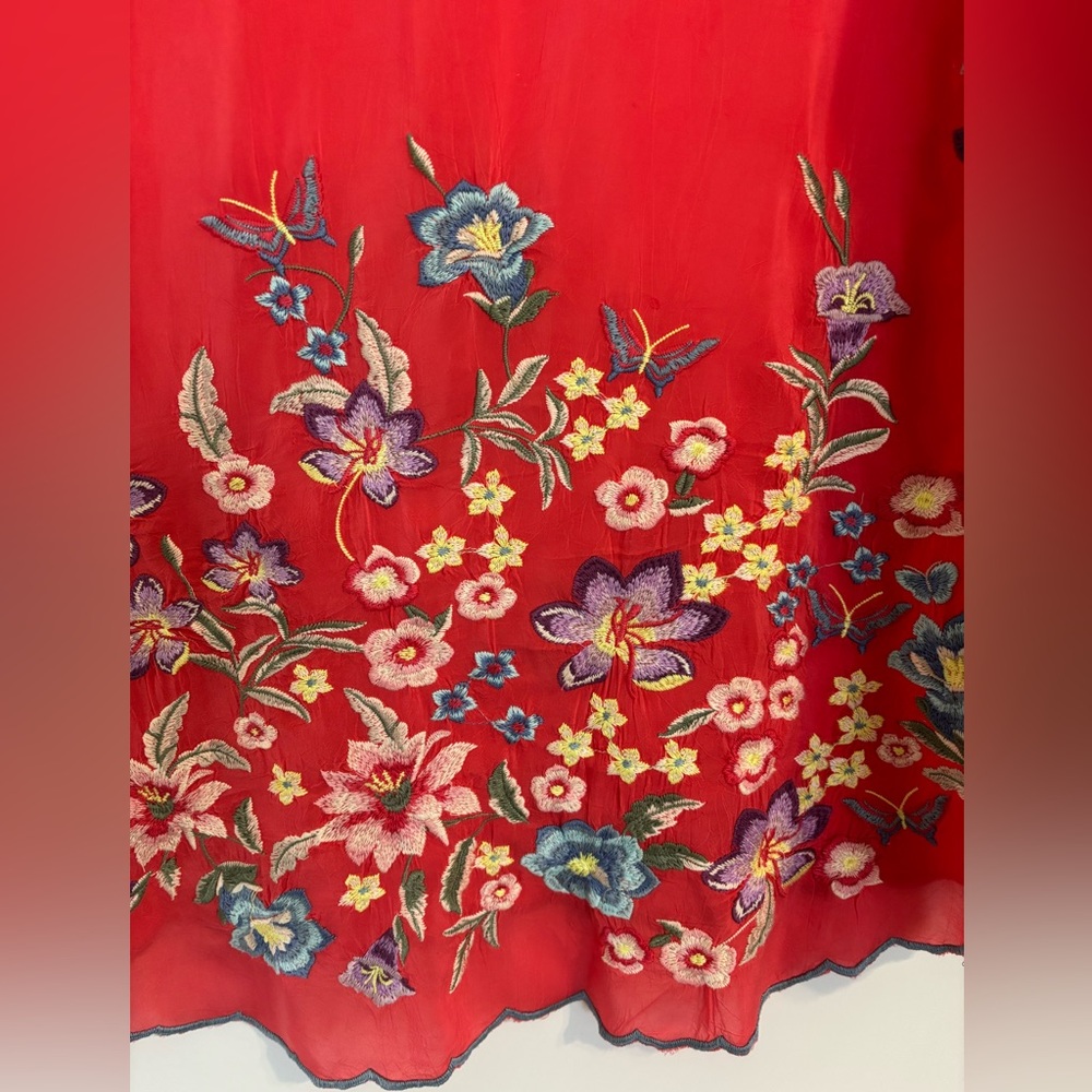 Johnny Was Red Embroidered Floral Tunic Top - Picture 6 of 13